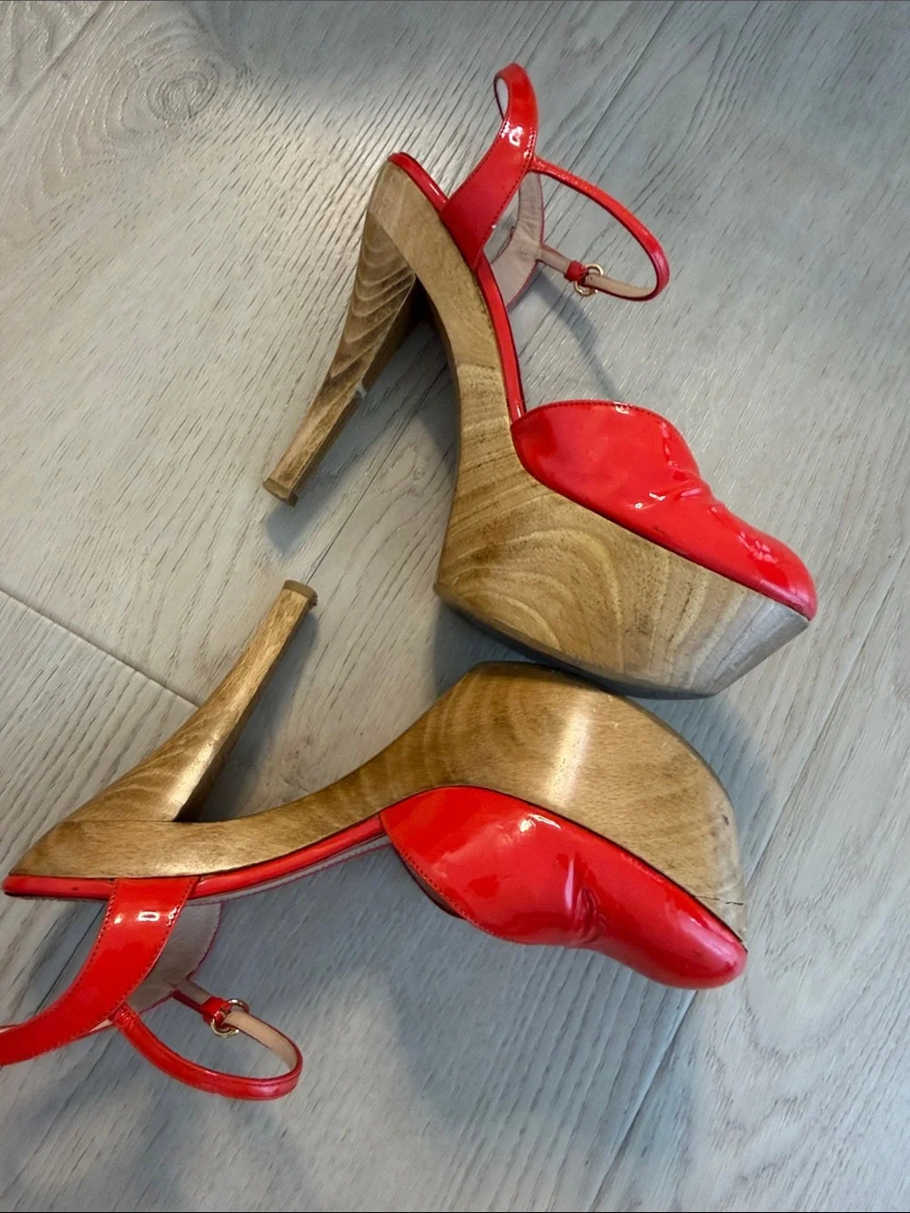 Gucci Red Patent Platform Slingback Heels